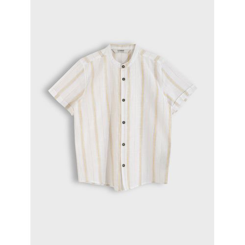 Grandad Collar Striped Short Sleeve Boys Shirt