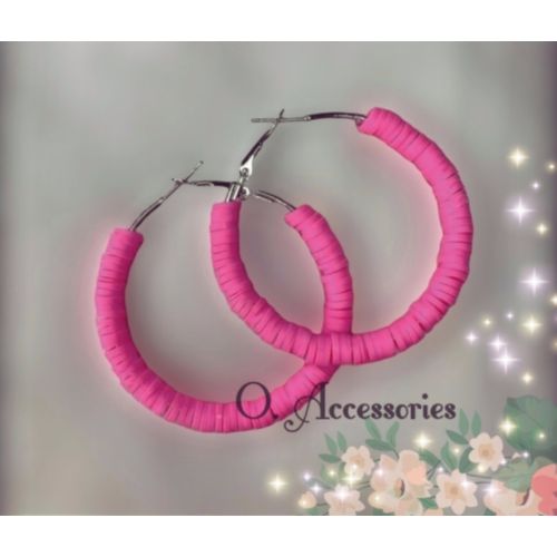 Dark Pink Rubber Beads Hoop Earrings