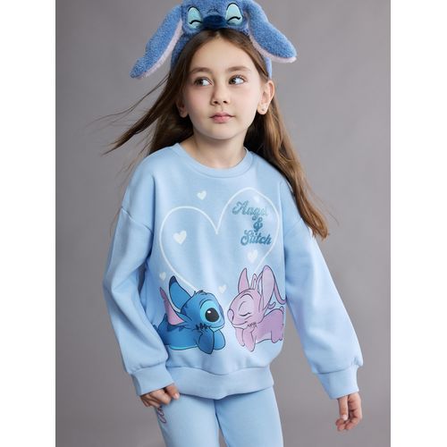 Angel And Stitch Printed Girl's Thick Sweatshirt