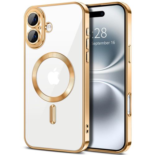 Clear MagSafe-Compatible Magnetic Case for iPhone 16+ Plus 6.7 with Camera Protection and Shockproof Design - Gold