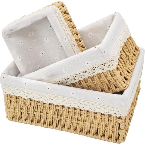 Set of 3 Storage Baskets, Woven Storage Basket, Changing Table Organiser, Storage Box, Rattan Basket, Decorative Storage Baskets for Tabletops, Dressers, Living Room, Kitchens