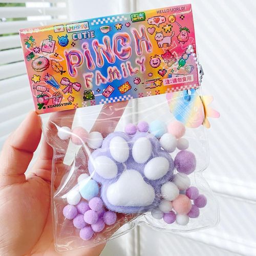 Taba Squishy Cat Paw Squishy Toys, Pinch Family Kawaii Squeeze PVC Sensory Toys, Stress Relieving Faux Fur Ball OPP Packaging Gifts, Squishy Fidget Toys for Kids Teenage