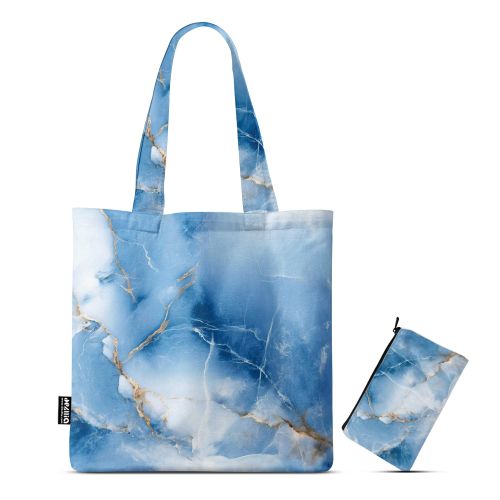 شنطة توتي باج عصرية مطبوعة بتصميم مميز - Size 38 * 40 Cm - مع حقيبة صغيرة - Baby Blue Marble TB/702