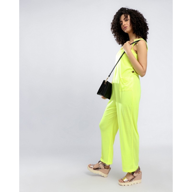 Shop Belle Solid Buttoned Sleeveless Neon Yellow Jumpsuit Jumia Egypt