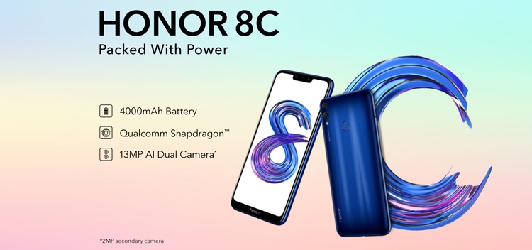 موبايل هونر Honor 8C موبايل ثنائي الشريحة - 6.26 بوصة - 32 جيجا/3 جيجا- أزرق + بطاقة ذاكرة 32 جيجا من جوميا