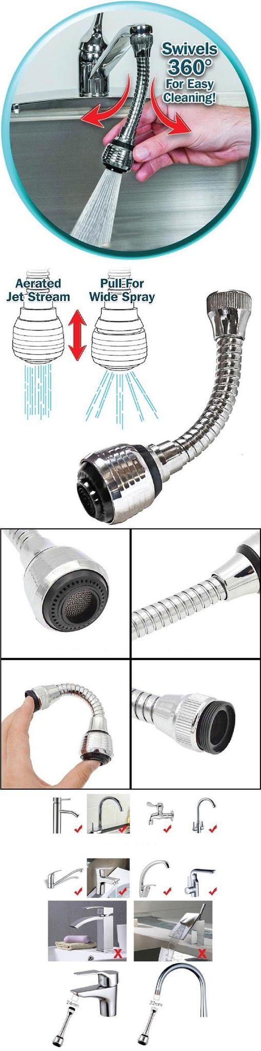 Turbo Flex 360 Flexible Faucet Steel 6' Sprayer Swivel Sink Hose Pipe