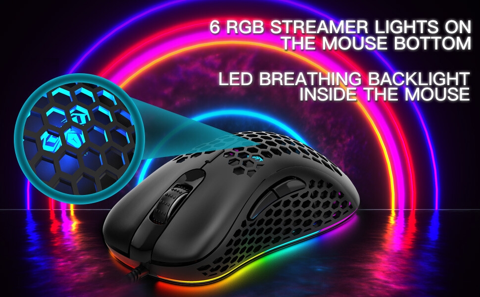 with RGB Backlit, 6400 DPI Adjustable Ergonomic PC Gaming Mice