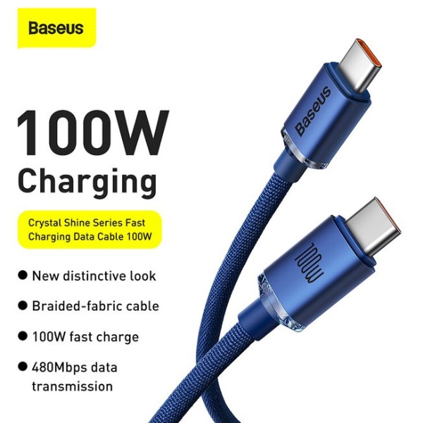 Baseus Crystal Shine Series Fast Charging Data Cable Type-C to Type-C 100W 1.2m-dokantech#