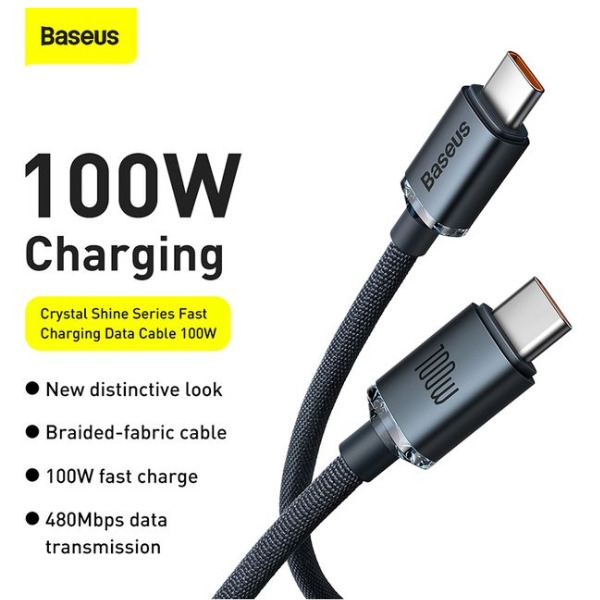 Baseus Crystal Shine Series Fast Charging Data Cable Type-C to Type-C 100W 1.2m-dokantech#