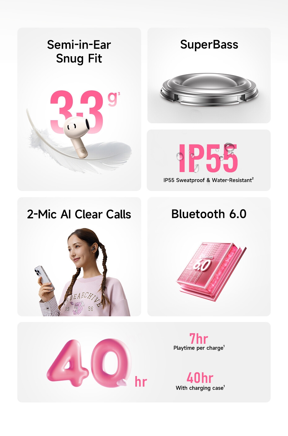 Baseus Bass BS2 Lite True Wireless Earbuds Bluetooth 6.0