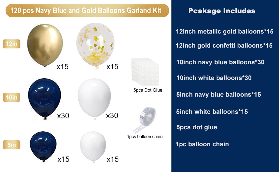 طقم بالونات زرقاء وذهبية