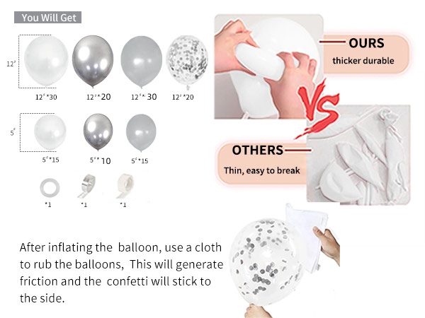 قوس بالونات باللونين الأبيض والفضي