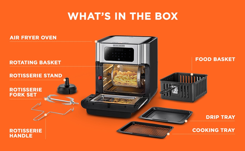 Black+Decker Digital Air Fryer Oven, 12L, Silver - AOF100-B5