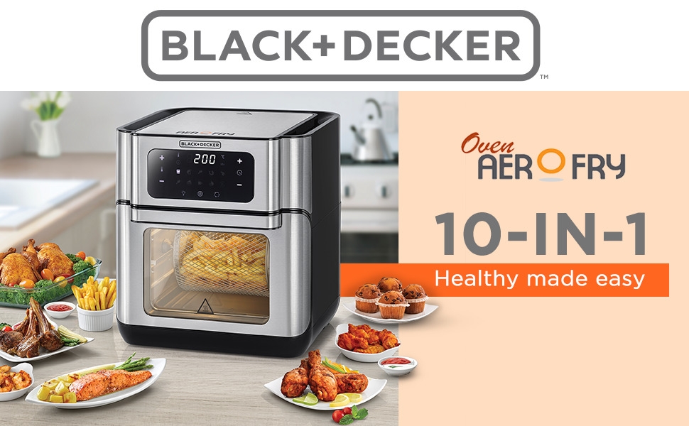 Black+Decker Digital Air Fryer Oven, 12L, Silver - AOF100-B5