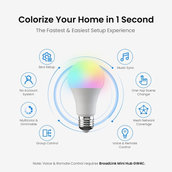 BroadLink LB4E27 Smart Bulb 9W – RGB, Music Sync, Alexa & Google-Dokkantech