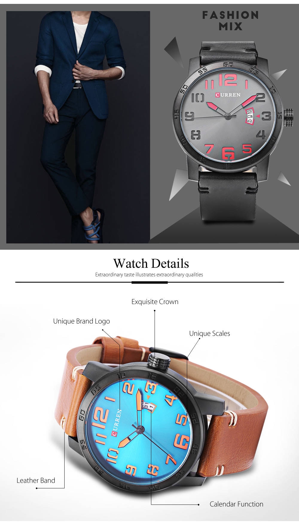 Curren 8254 Male Quartz Watch Calendar Leather Band Men Wristwatch Curren 8254 Male Quartz Watch Calendar Leather Band Men Wristwatch