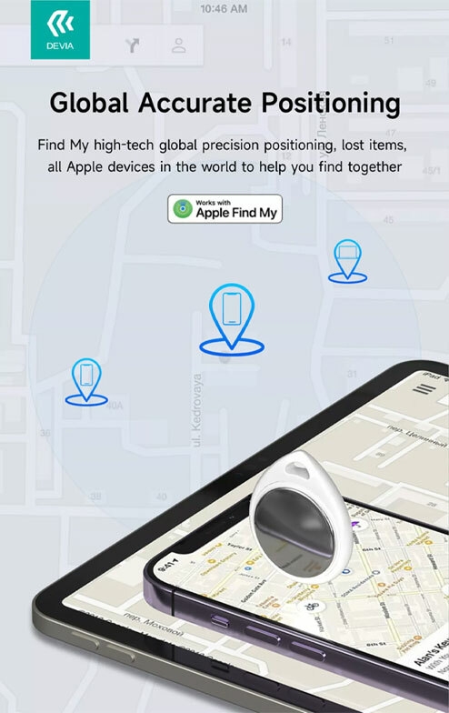 DEVIA Lite Tag Global positioning, One-click call, Apple certification, Long battery life, Multi-device universal, Life waterproof, ABS Material