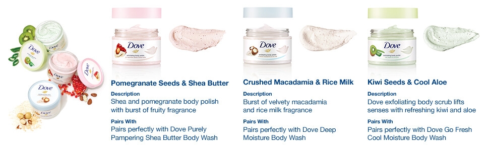 Body scrub, dove, dove body scrub, shea butter, gentle scrub, beads