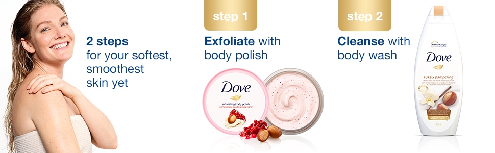 pomegranate, dove body scrub, body polish