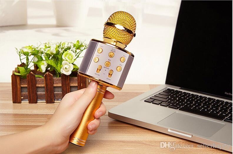 WS-858 Wireless Speaker Microphone Portable Karaoke Hifi Bluetooth Player for iphone 6 6s 7 ipad Samsung Tablets PC