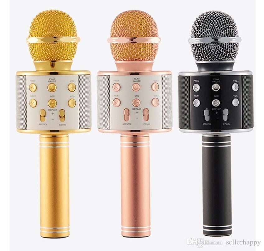 WS-858 Wireless Speaker Microphone Portable Karaoke Hifi Bluetooth Player for iphone 6 6s 7 ipad Samsung Tablets PC