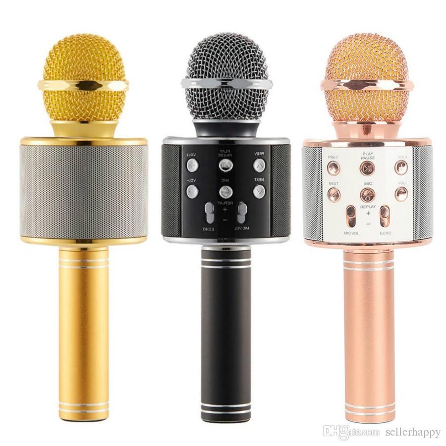 WS-858 Wireless Speaker Microphone Portable Karaoke Hifi Bluetooth Player for iphone 6 6s 7 ipad Samsung Tablets PC