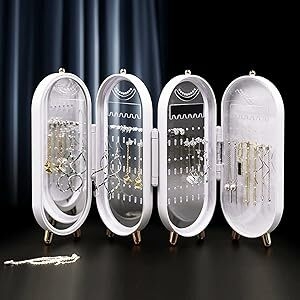 DAILY&DIARY 4 Doors Earring Holder Stand with Mirror (White)