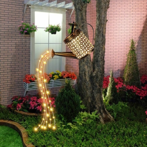 LED Solar Watering Can String Light Outdoor Garden Art Waterfall Lamp Decoration - eBay