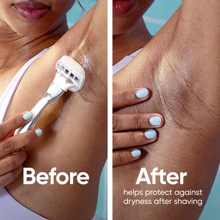 Images of before and after armpit shave, using Venus MoistureGlide with Argan oil Razor.