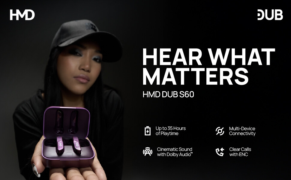 HMD DUB S60, Cinematic Sound with Dolby Audio, TWS, Purple, ENC