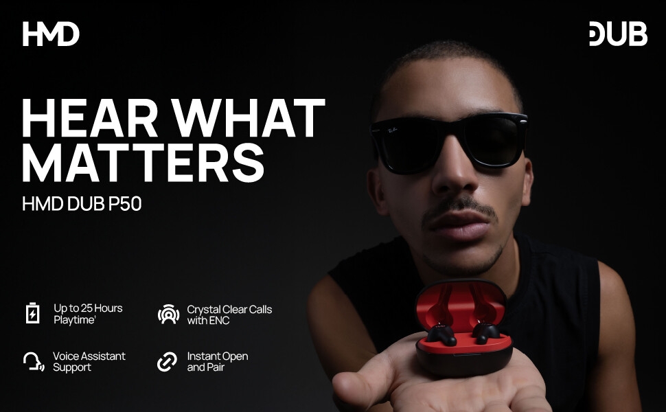 HMD DUB P50 True Wireless Earbuds, Bluetooth Earphones, TWS, ENC