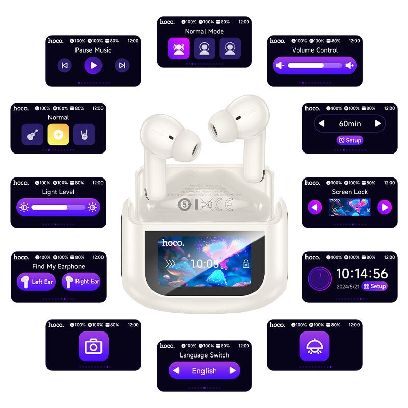 hoco eq21 sandy tws anc enc bt headset display