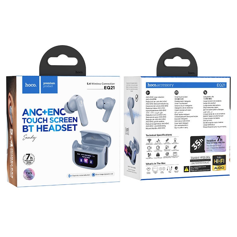 hoco eq21 sandy tws anc enc bt headset packaging blue star