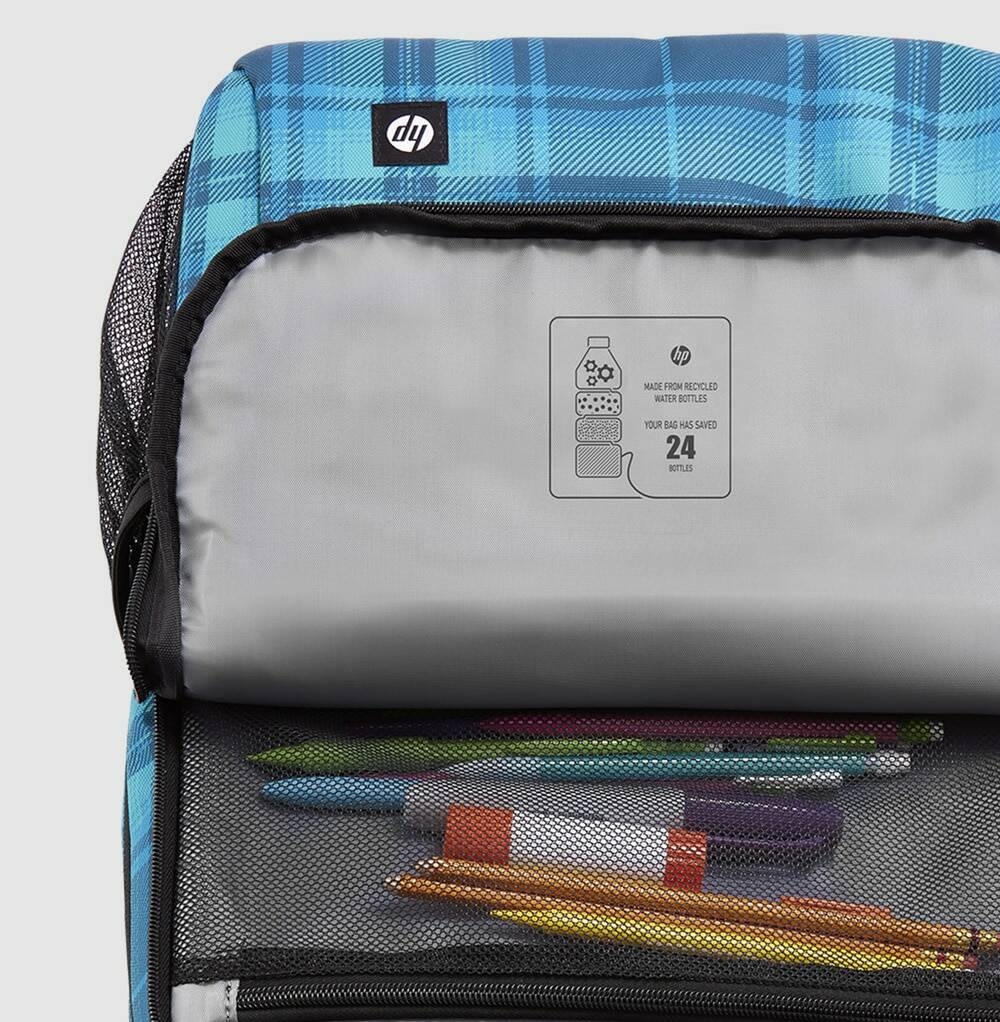 backpack inside view of tartan