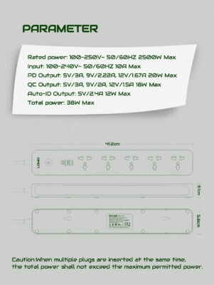 LDNIO SC5319 | Multi Socket Extension Lead with 5 AC 3 USB Power Socket Plug Extender 2M