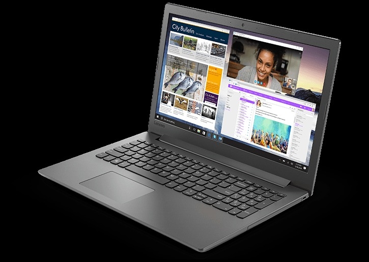 Lenovo Ideapad 130 (15), right front view, open, showing display, keyboard, and touchpad.