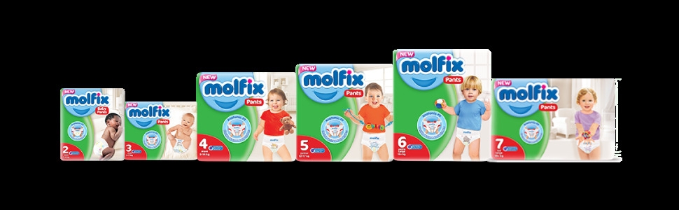 Molfix Baby Pants Printed, Size 6 (XL - 15+Kg), Pack of 64 Pieces