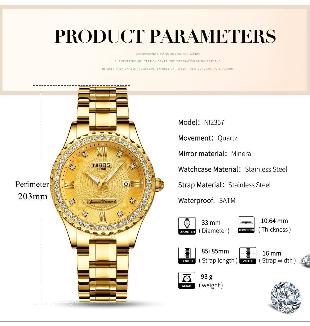 NIBOSI Gold Watch Women 2018 Luxury Brand Women Watches Waterproof Fashion Dress Diamond Quartz Brand Lady Wrist Watches Saat    (3)