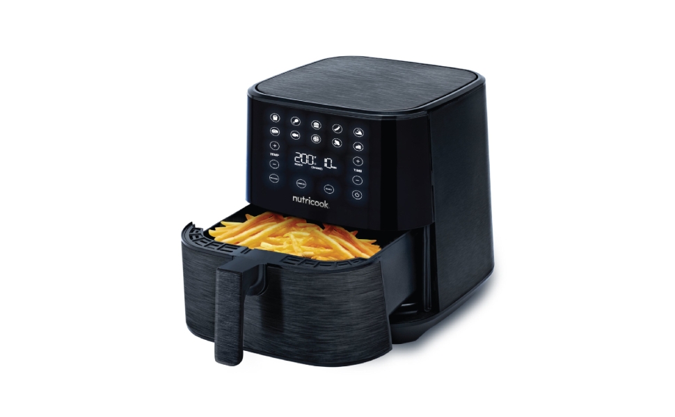 Close-up of NutriCook Air Fryer showing digital control panel