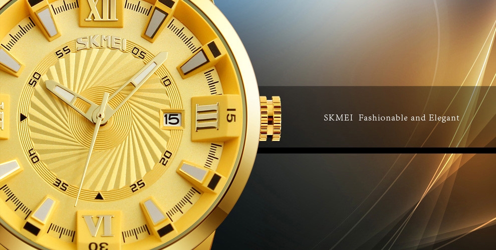 SKMEI Fashion Quartz Men Luxury Business Watch Stainless Steel Waterproof Wristwatches Male Clock gold 25cm 5