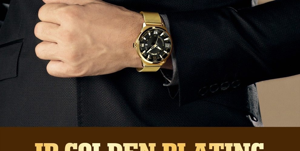 SKMEI Fashion Quartz Men Luxury Business Watch Stainless Steel Waterproof Wristwatches Male Clock gold 25cm 10