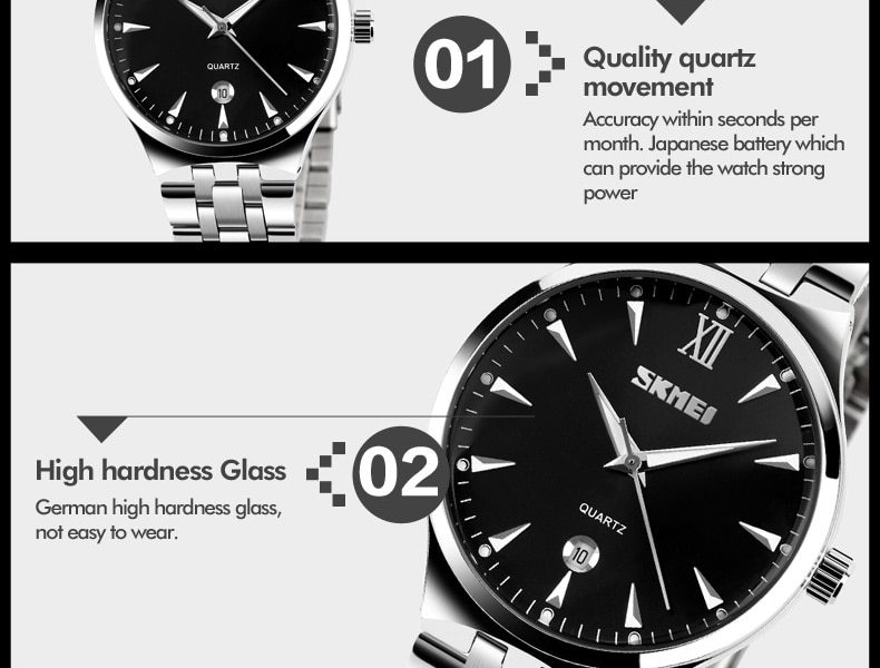 SKMEI Men Women Watch Stainless Steel Quartz Calendar Sport Quartz Watch Couple Watches Black couple 17