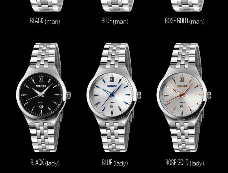 SKMEI Men Women Watch Stainless Steel Quartz Calendar Sport Quartz Watch Couple Watches Black couple 6