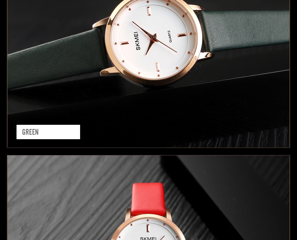 SKMEI Fashion Ladies Watches Leather Female Quartz Watch Women Thin Casual Strap Waterproof Watch Brown White 22cm 15