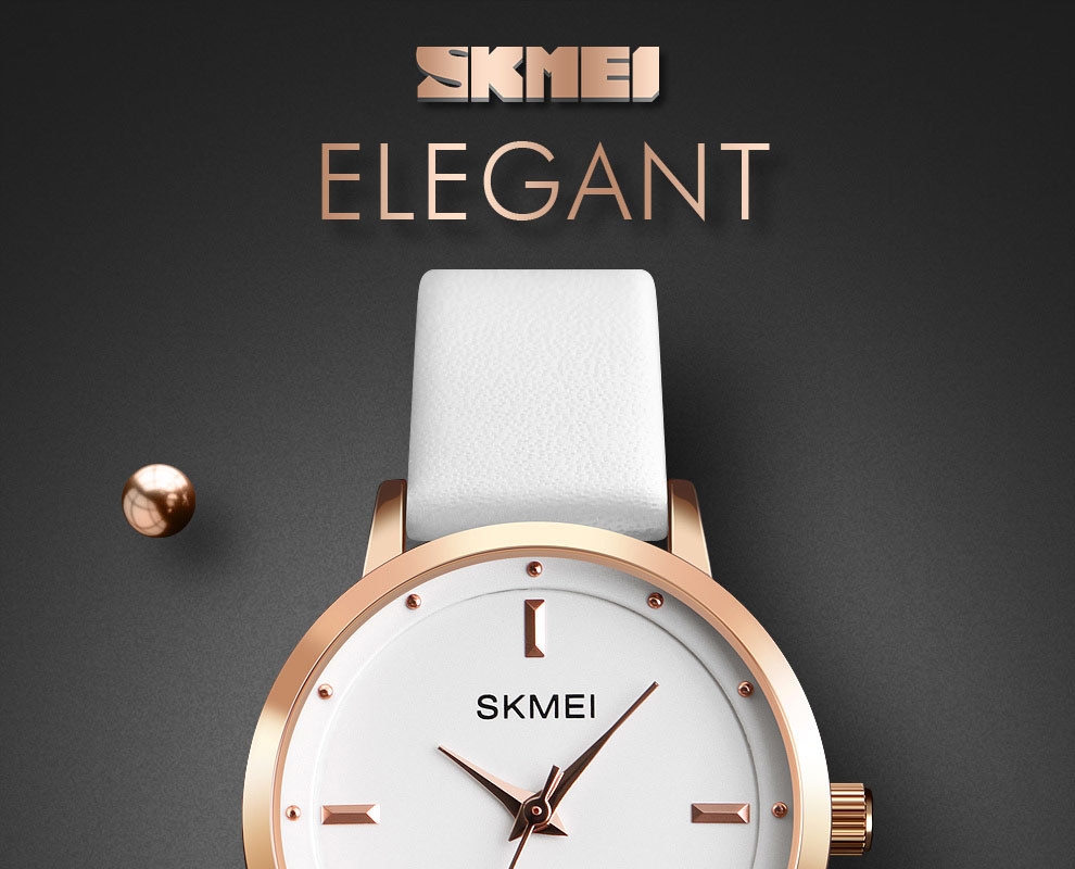 SKMEI Fashion Ladies Watches Leather Female Quartz Watch Women Thin Casual Strap Waterproof Watch Brown White 22cm 1