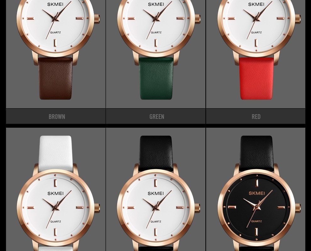 SKMEI Fashion Ladies Watches Leather Female Quartz Watch Women Thin Casual Strap Waterproof Watch Brown White 22cm 5