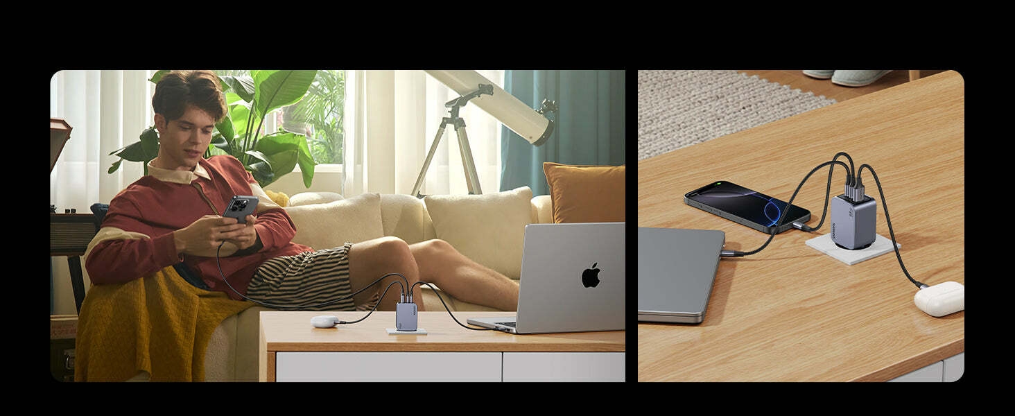 Nexode Pro 65W USB C Charger 3-Ports Mini GaN Fast Charger