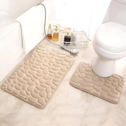 Bathroom Mat - Non-Slip Sponge Design with Soft Coral Fiber, High Absorption, Washable, Ideal for Bath, Shower, and Kitchen Use, Beige 3x1 ft for Safe and Comfortable Flooring