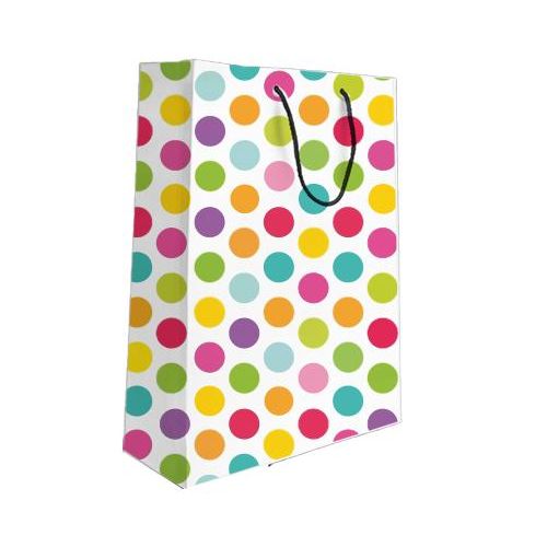 Colourful Polka Dot Gift Bag, White with Multicolour Dots, Rope Handle, Party