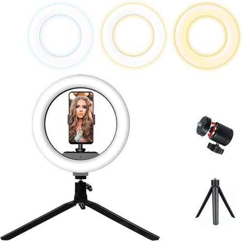 Small 15cm Desktop Ring Light with Tripod and Phone Holder – USB-Powered, 9 Lighting Modes, 11 Brightness Levels – Ideal for Video Recording, Live Streaming, Business Meetings, and Makeup (Black)